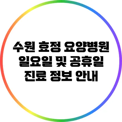 수원 효정 요양병원: 일요일 및 공휴일 진료 정보 안내