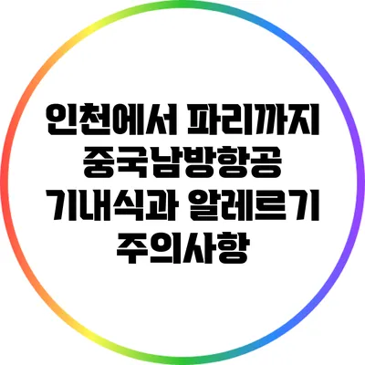 인천에서 파리까지 중국남방항공 기내식과 알레르기 주의사항