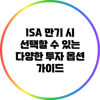ISA 만기 시 선택할 수 있는 다양한 투자 옵션 가이드