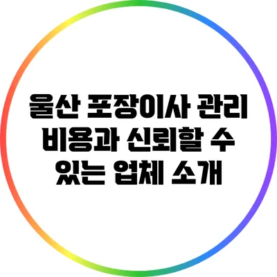 울산 포장이사 관리 비용과 신뢰할 수 있는 업체 소개