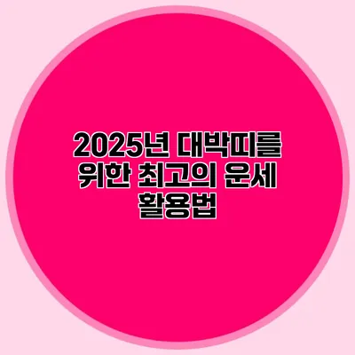 2025년 대박띠를 위한 최고의 운세 활용법