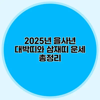 2025년 을사년 대박띠와 삼재띠 운세 총정리