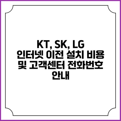 KT, SK, LG 인터넷 이전 설치 비용 및 고객센터 전화번호 안내
