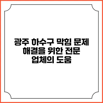 광주 하수구 막힘 문제 해결을 위한 전문 업체의 도움