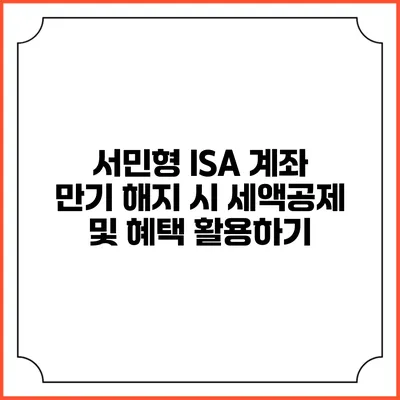 서민형 ISA 계좌 만기 해지 시 세액공제 및 혜택 활용하기