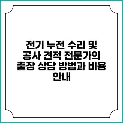 전기 누전 수리 및 공사 견적: 전문가의 출장 상담 방법과 비용 안내