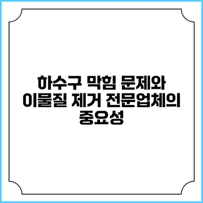 하수구 막힘 문제와 이물질 제거 전문업체의 중요성