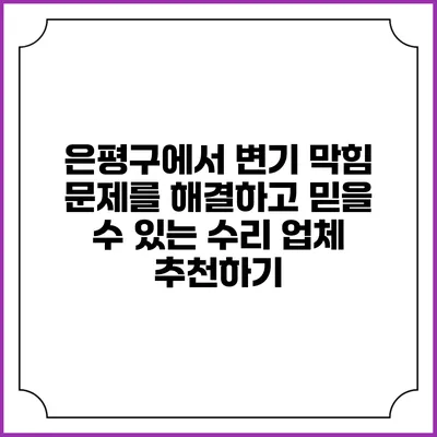 은평구에서 변기 막힘 문제를 해결하고 믿을 수 있는 수리 업체 추천하기